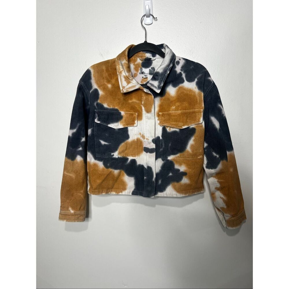 DR2 Orange Gray White Tie Dye Crop Jean Jacket Sz Small